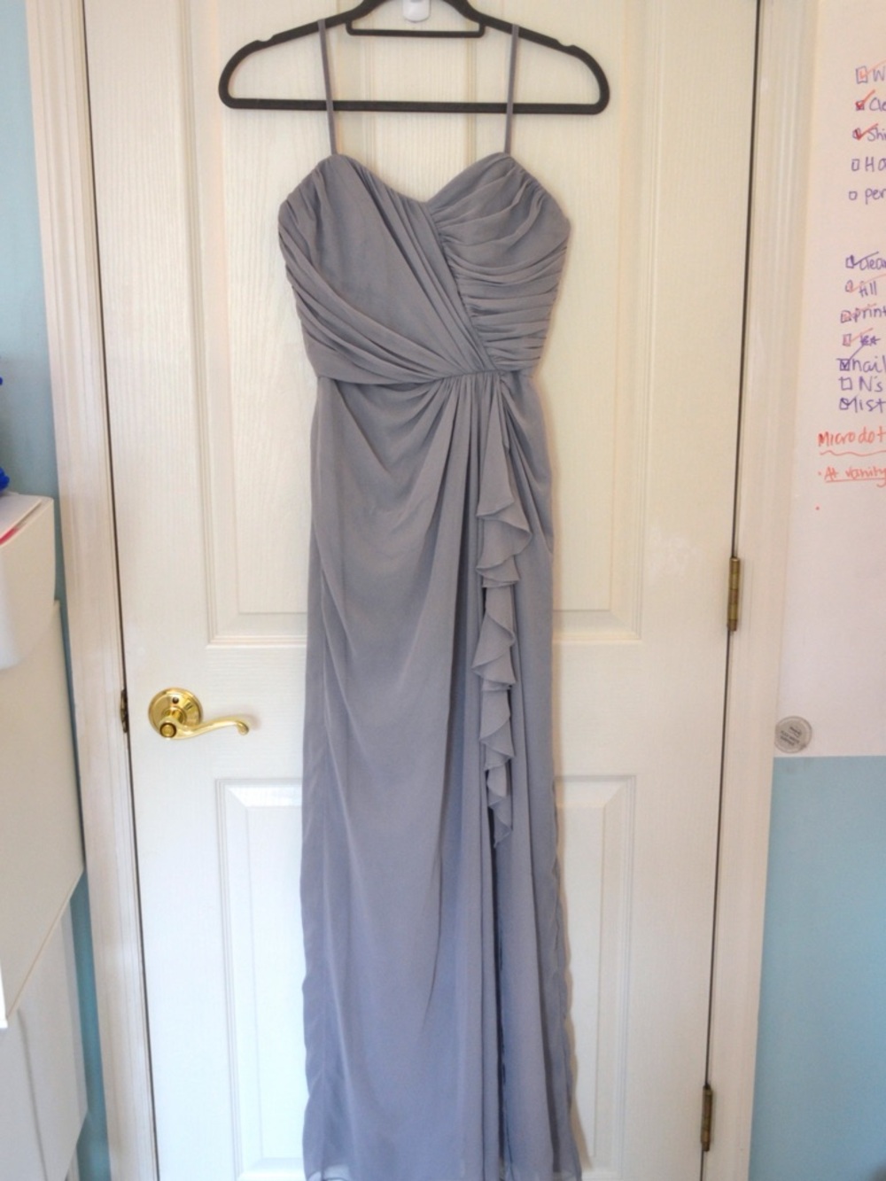 Dessy Collection Style 2895 Light Gray Strapless Chiffon Gown With Ruffle Detail